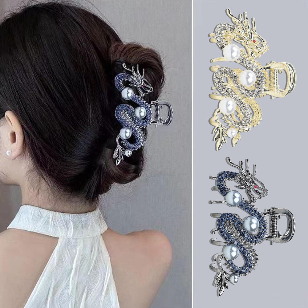 Elegant Dragon Pearl Hair Claw Alloy Metal Shark Clip for Women