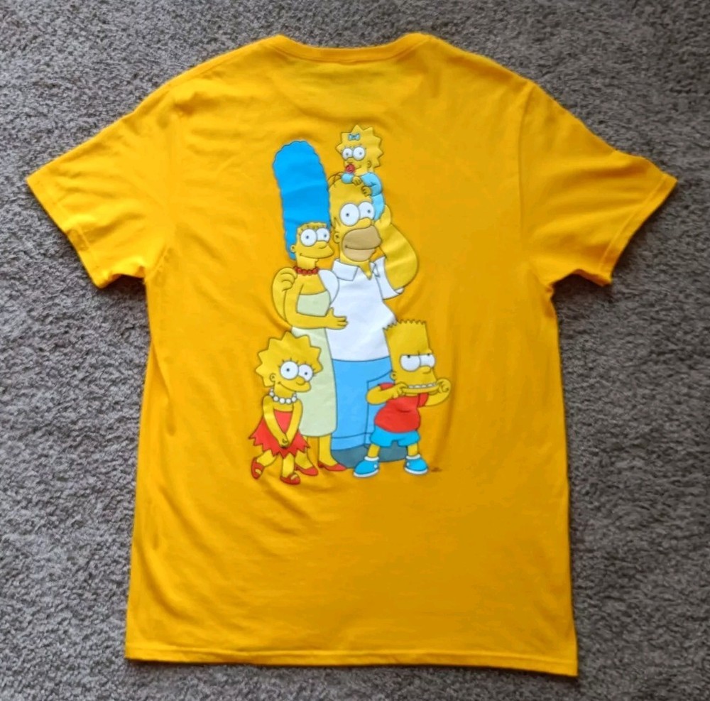 The Simpsons T-Shirt Men's Size Large Double Graphic Yellow Short Sleeve