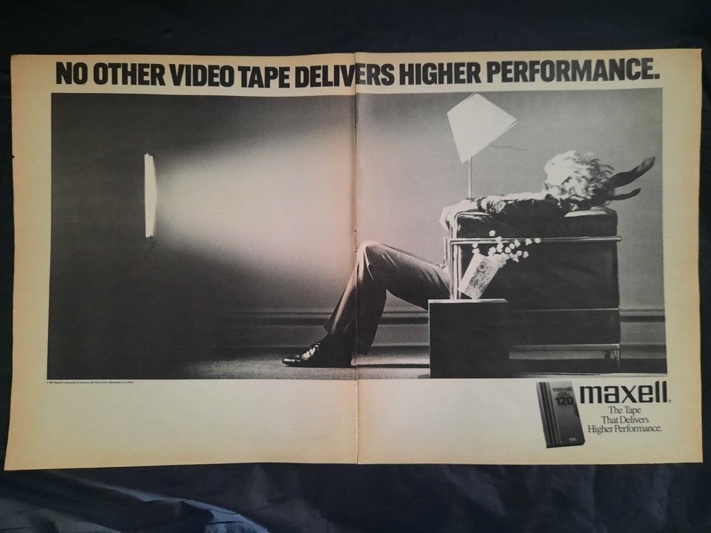 Maxell Blown Away VHS High Performance Tapes 2-page Print Ad Vintage Poster 1987