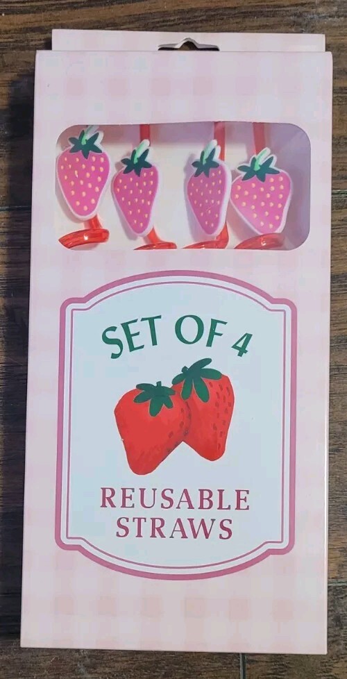 Pretty Strawberry Reusable Straws