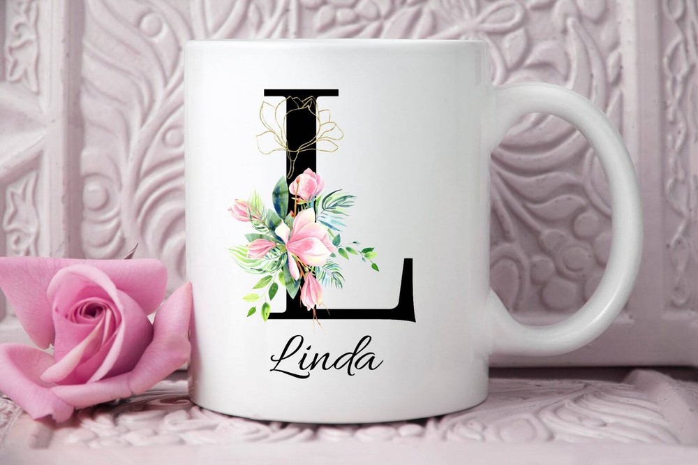 Personalized L Initial Mug Custom Coffee Cup Bestie Gift Monogram Mugs Gift For
