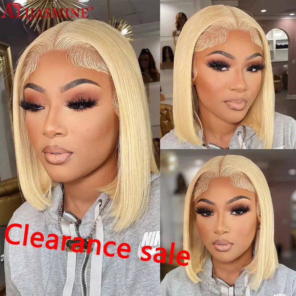 Honey Blonde Short Bob T Part Wig Brazilian Straight Human Hair 613