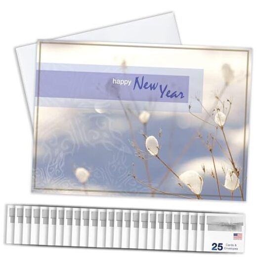 New Years Cards for Business & Family (Winter Branches) Greeting Card Set Pack-image