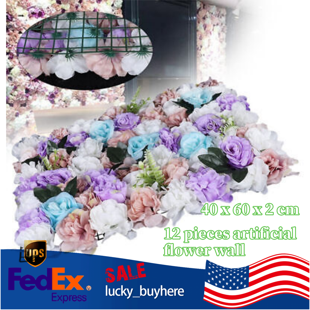 12 Pcs Artificial Flower Wall Panels 60*40cm Floral Backdrop Wedding Party Decor