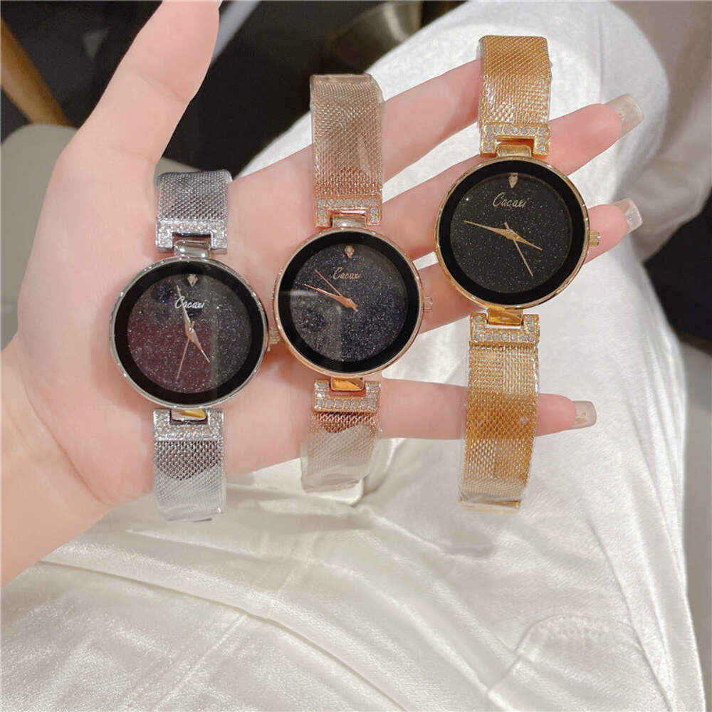 Elegant Waterproof Quartz Watch with Starry Sky Mesh Belt for Women
