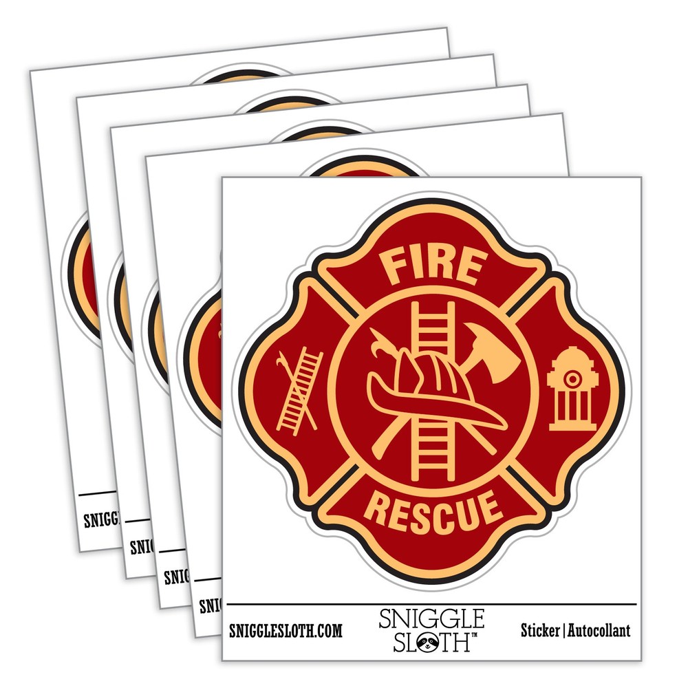 Firefighter Maltese Cross Waterproof Vinyl Decal Stickers 5-Pack