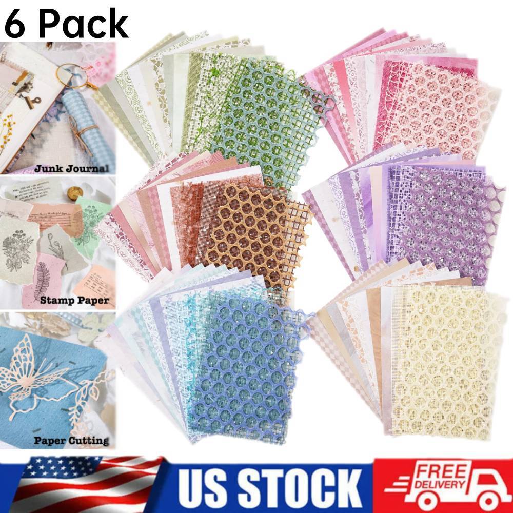 6 Pack Mixed Scrapbook Paper and Decorative Mesh Fabric Assorted Set for Card