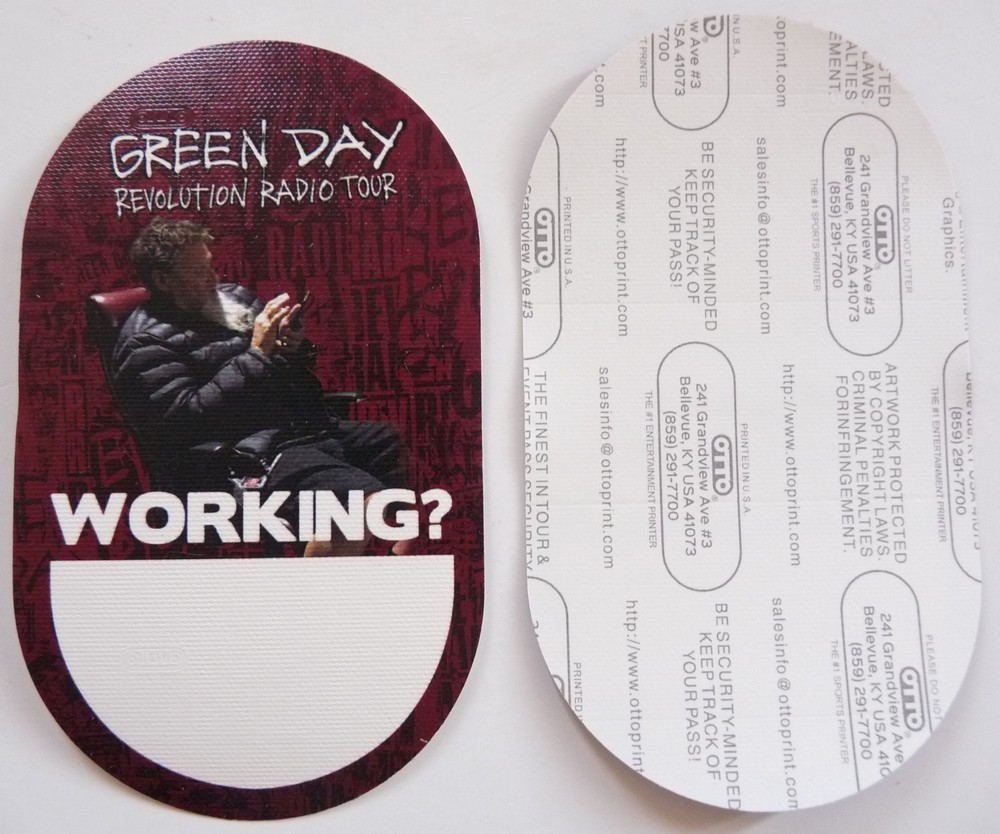 Green Day Revolution Radio Tour Concert Maroon Working Backstage Pass D4