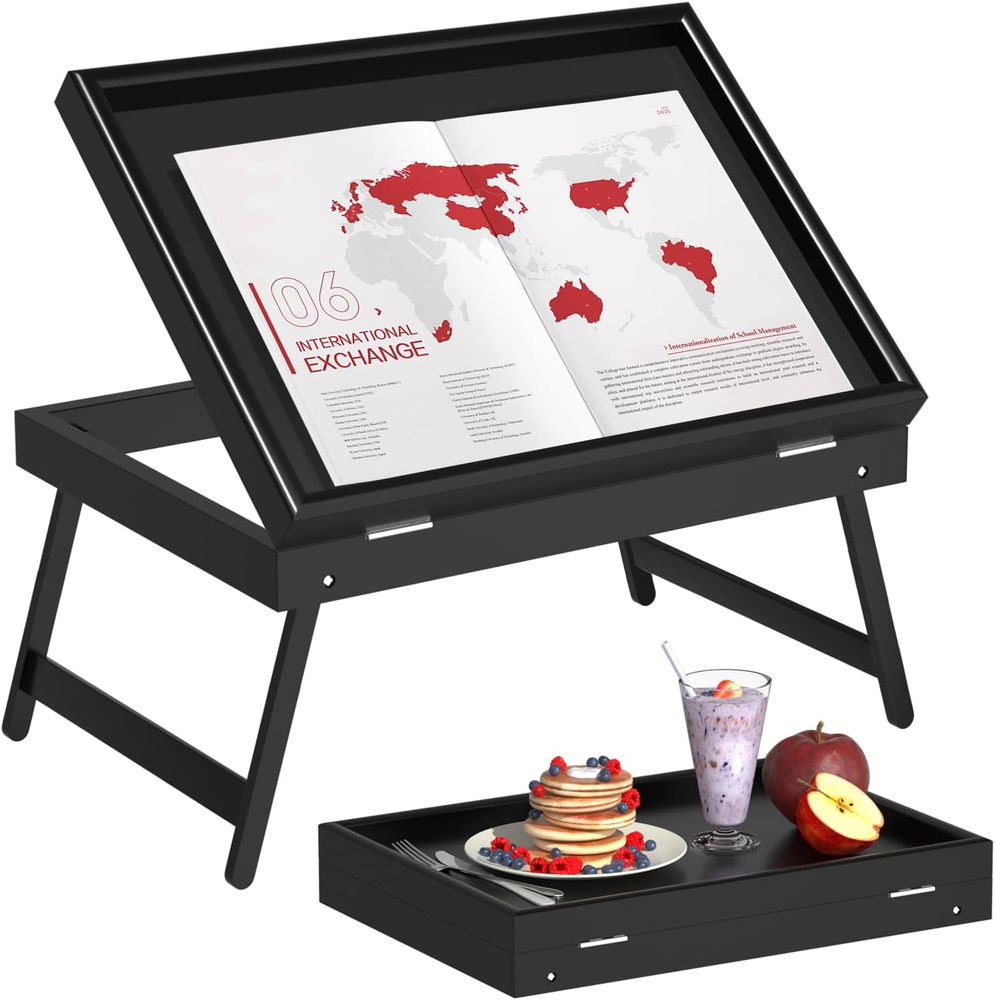 Artmeer Folding Bed Tray Table with Legs for Breakfast in Bed or Laptop Use