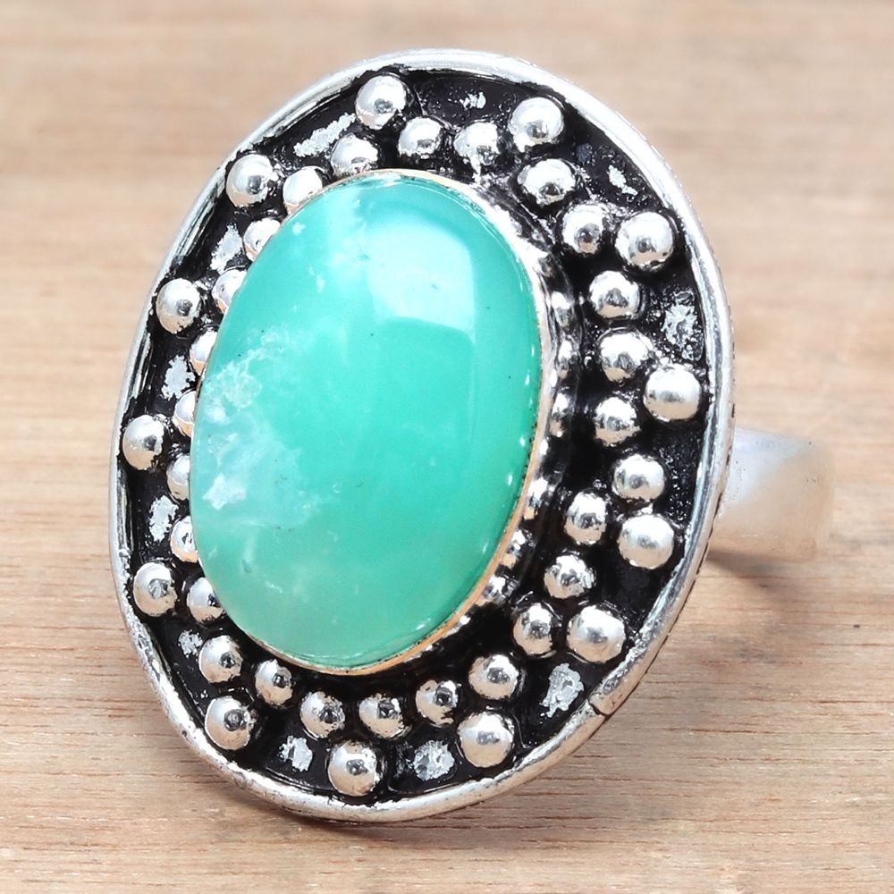 Chrysoprase Gemstone Handmade Silver Jewelry Size 7
