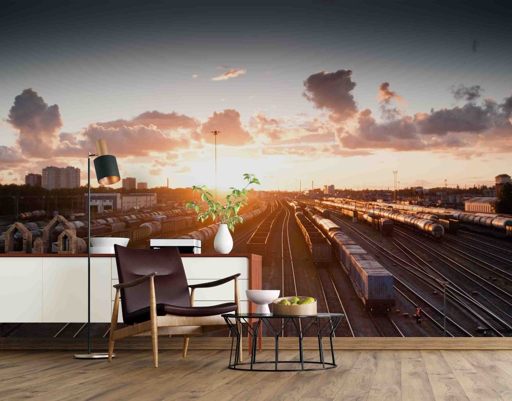 3D Railway Sky Sunset Landscape Wall Murals Wallpaper Murals Wall Sticker
