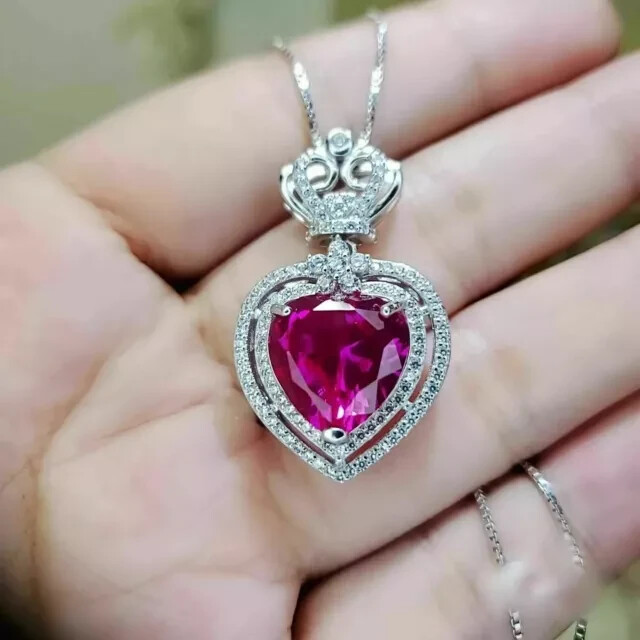 2.60 Ct Heart Cut Lab-Created Pink Sapphire Halo Pendant 14K White Gold Plated