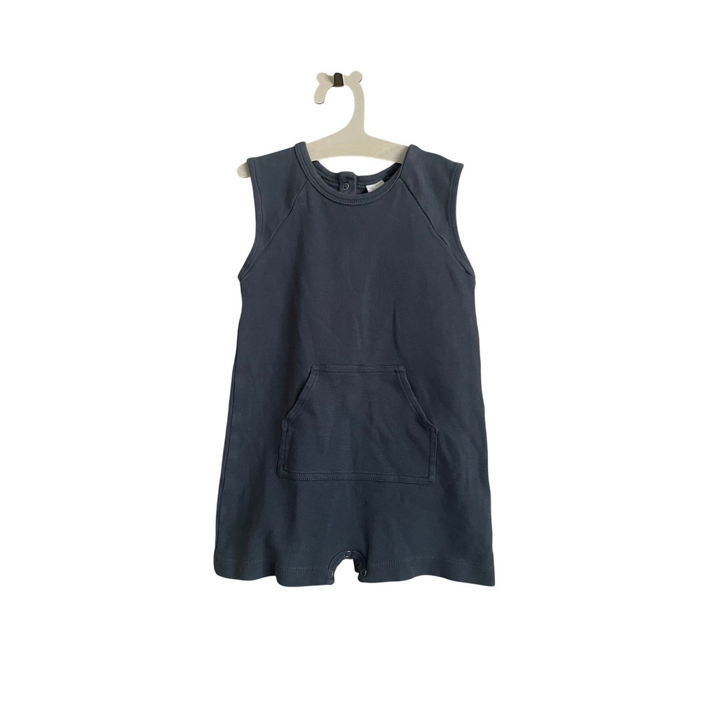 Kate Quinn Organic Cotton Sleeveless Romper 12-18M Blue Snap Unisex Breathable