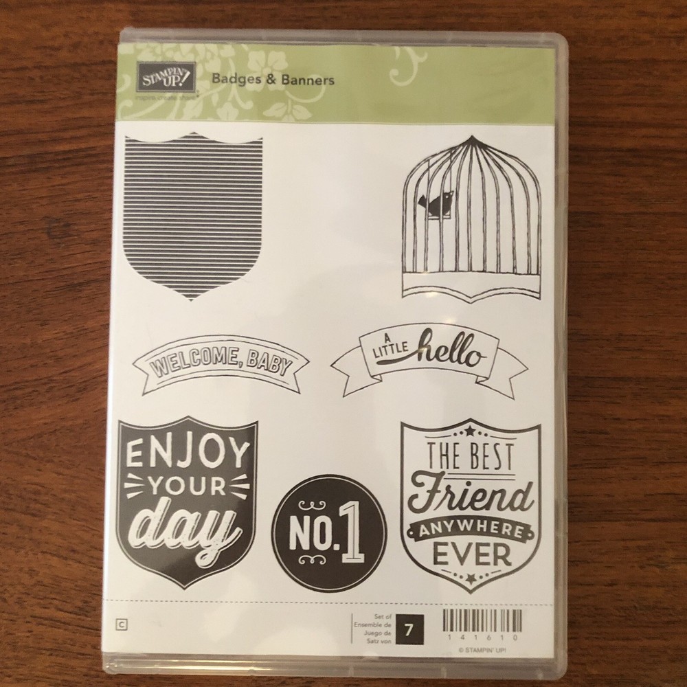 Stampin Up BADGES & BANNERS Stamp Set Shield Birdcage Award Sentiment Stamps