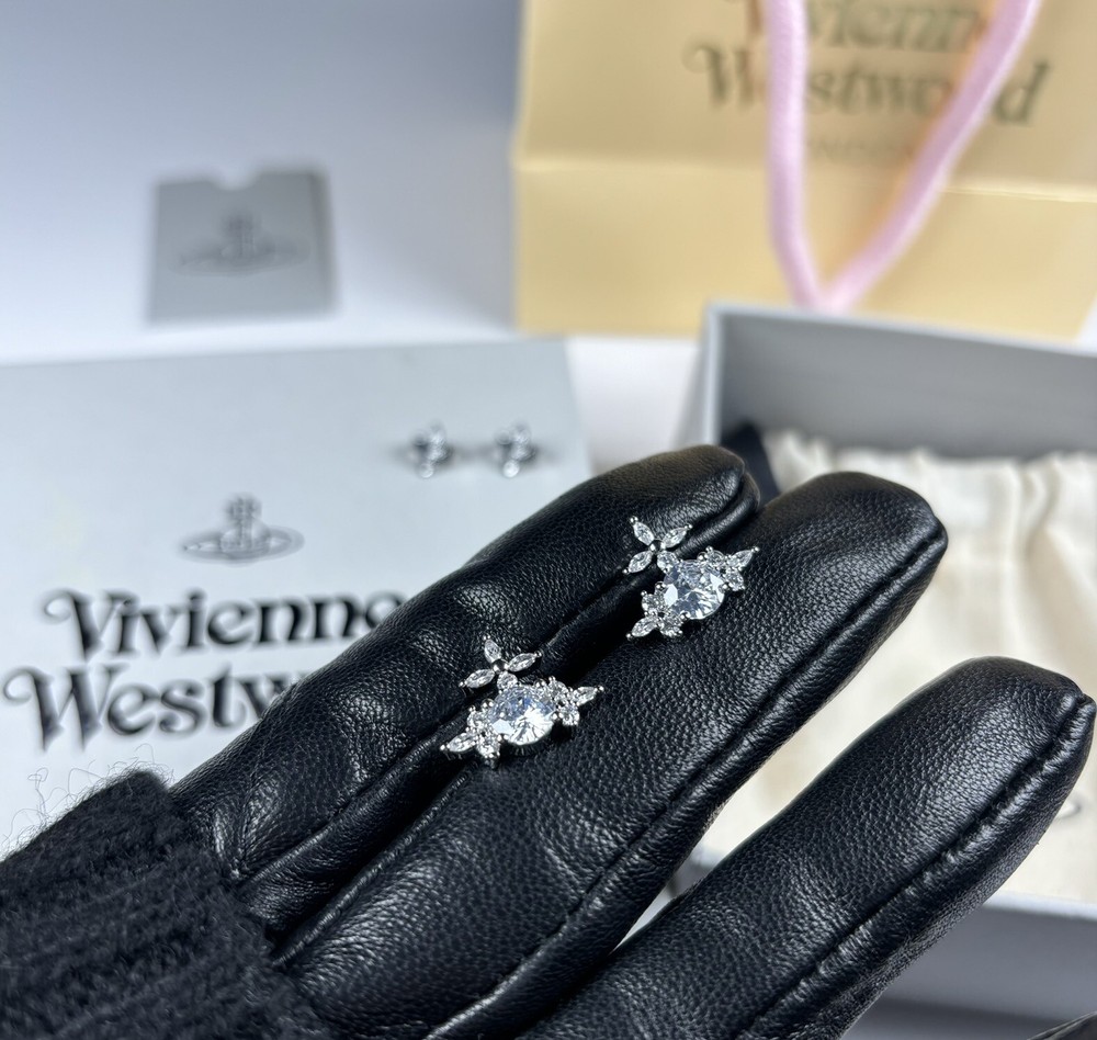 Vivienne Westwood Cross Victory One Pair Of Earrings Crystal With Gift Box