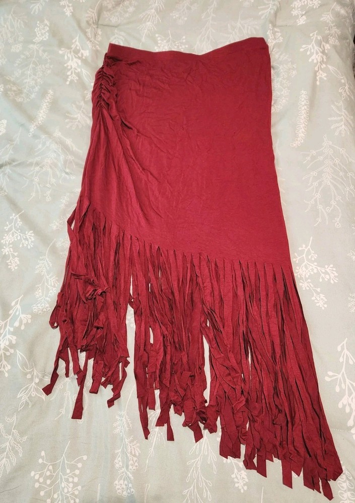 New INC International Concepts Crimson Fringe Skirt, Large