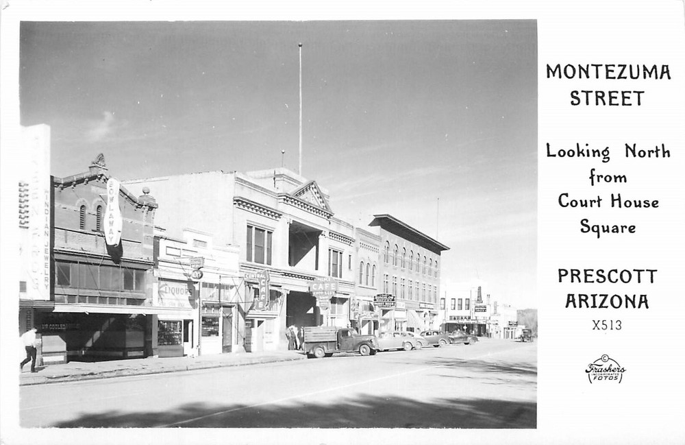 1940s Prescott Arizona Montezuma Street Court House Square RPPC Postcard 25-3498