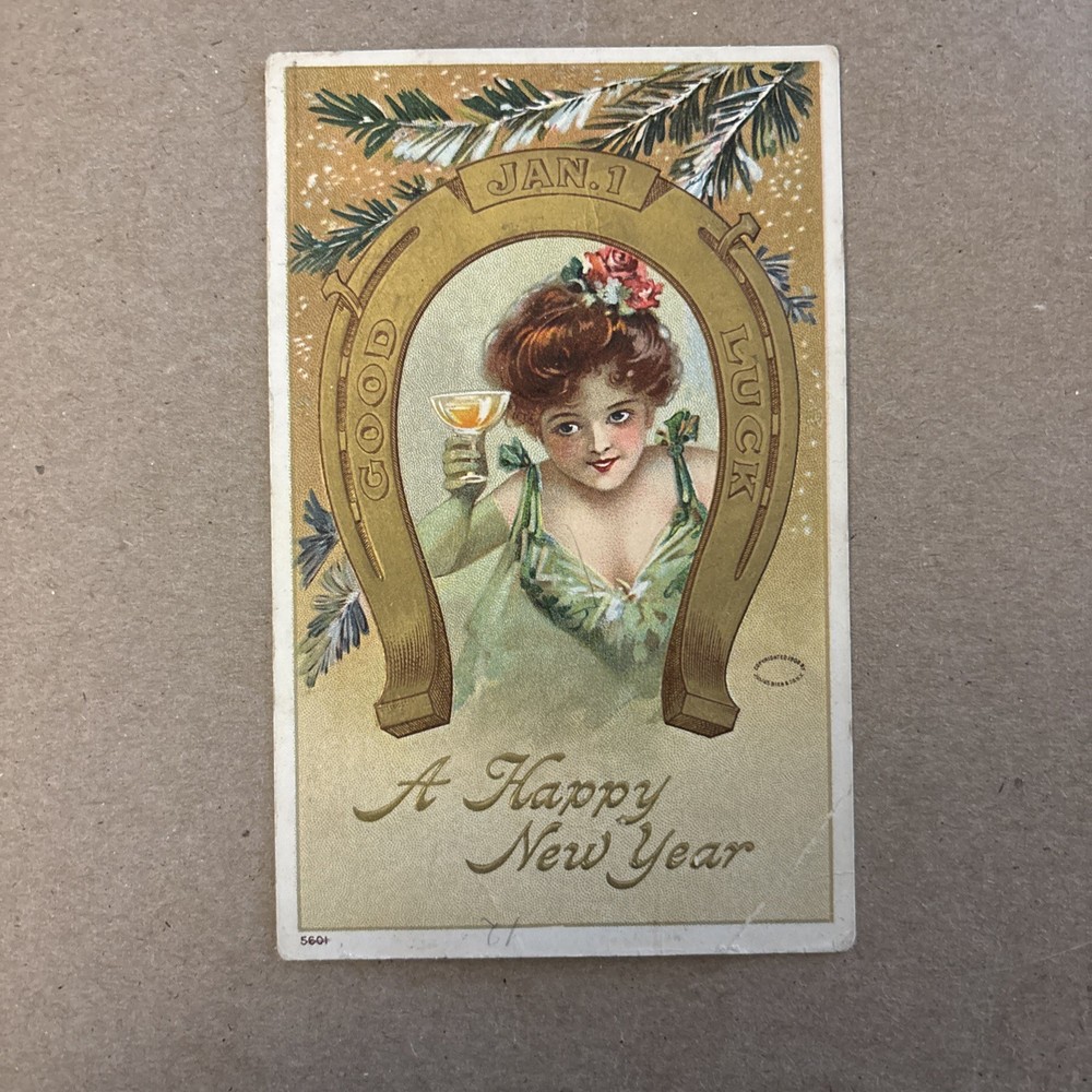 Antique postcard January 1 Good Luck A Happy New Year / postmark 1908-image