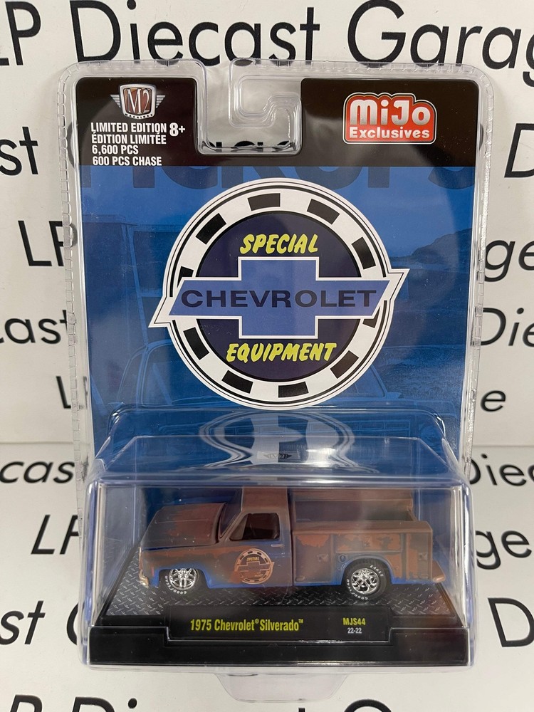 M2 1975 Chevrolet Silverado Blue Utility Truck Rusty 1:64 Diecast MiJo