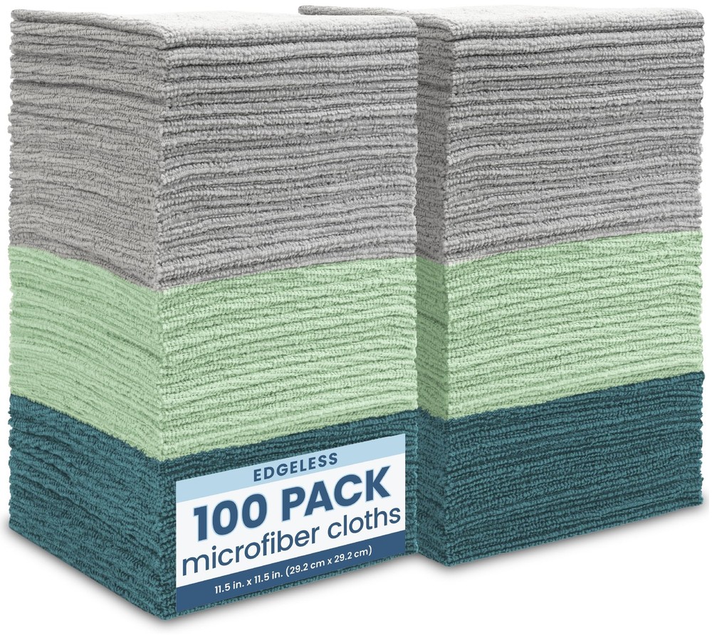 S&T INC 100-Pack Microfiber Cleaning Cloths Edgeless Bulk Towels for Home Car Dusting Polishing