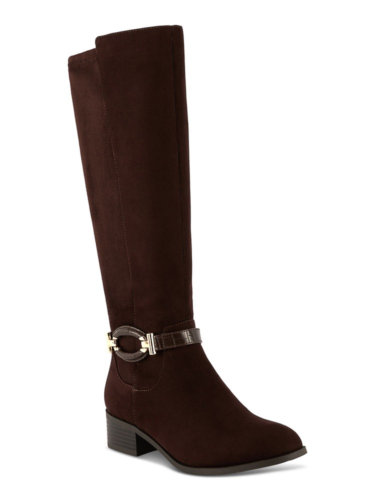 Karen Scott Women's Brown Croc Stanell Almond Toe Block Heel Riding Boot Size 6