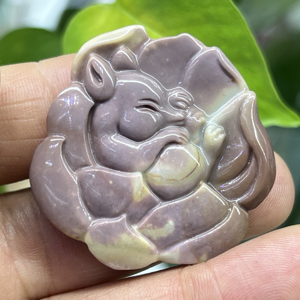 1.5 Inch Natural Ocean Jasper Carved Kyuubi Kitsune Skull Crystal Healing Stone Gift