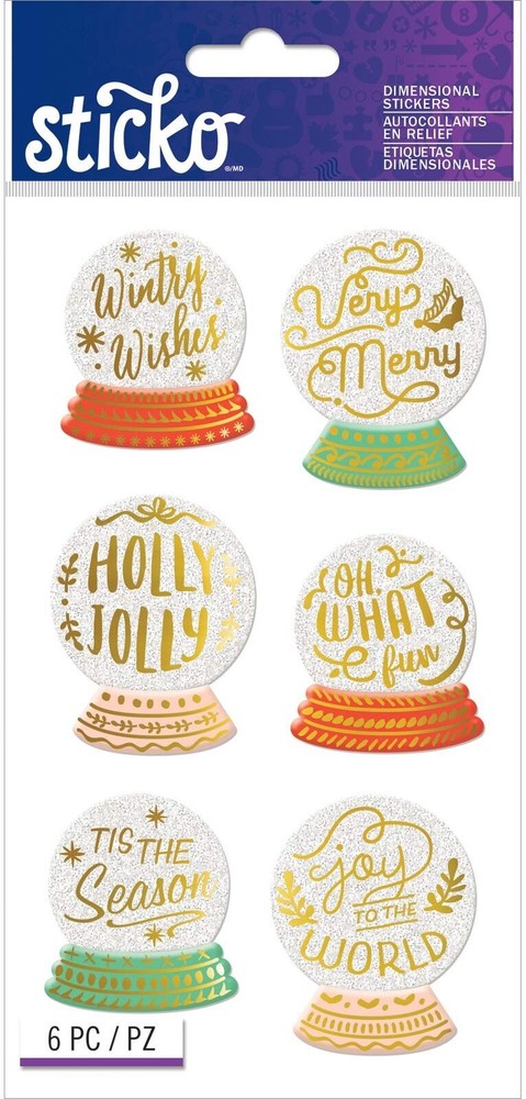 Sticko Snowglobe Sentiments Puffy Foil Xmas  Stickers Planner Crafts Scrapbook