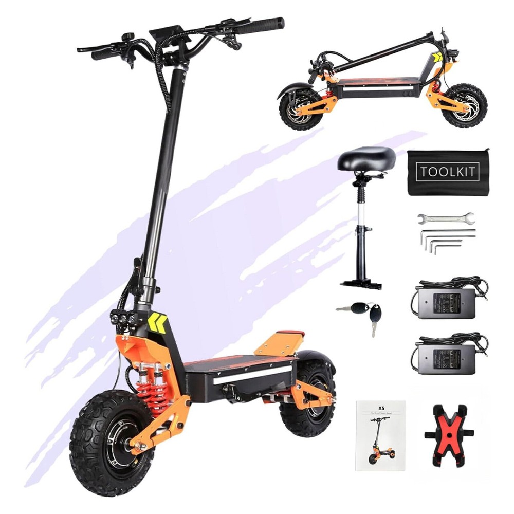 11in Folding Electric Scooter 6000W 60V 38AH Dual Motor Adult Off Road Tire 2025