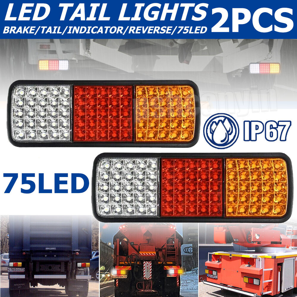 2x 75LED Rear Tail Light Bar Turn Signal Brake Reverse Lamp For Truck Trailer RV