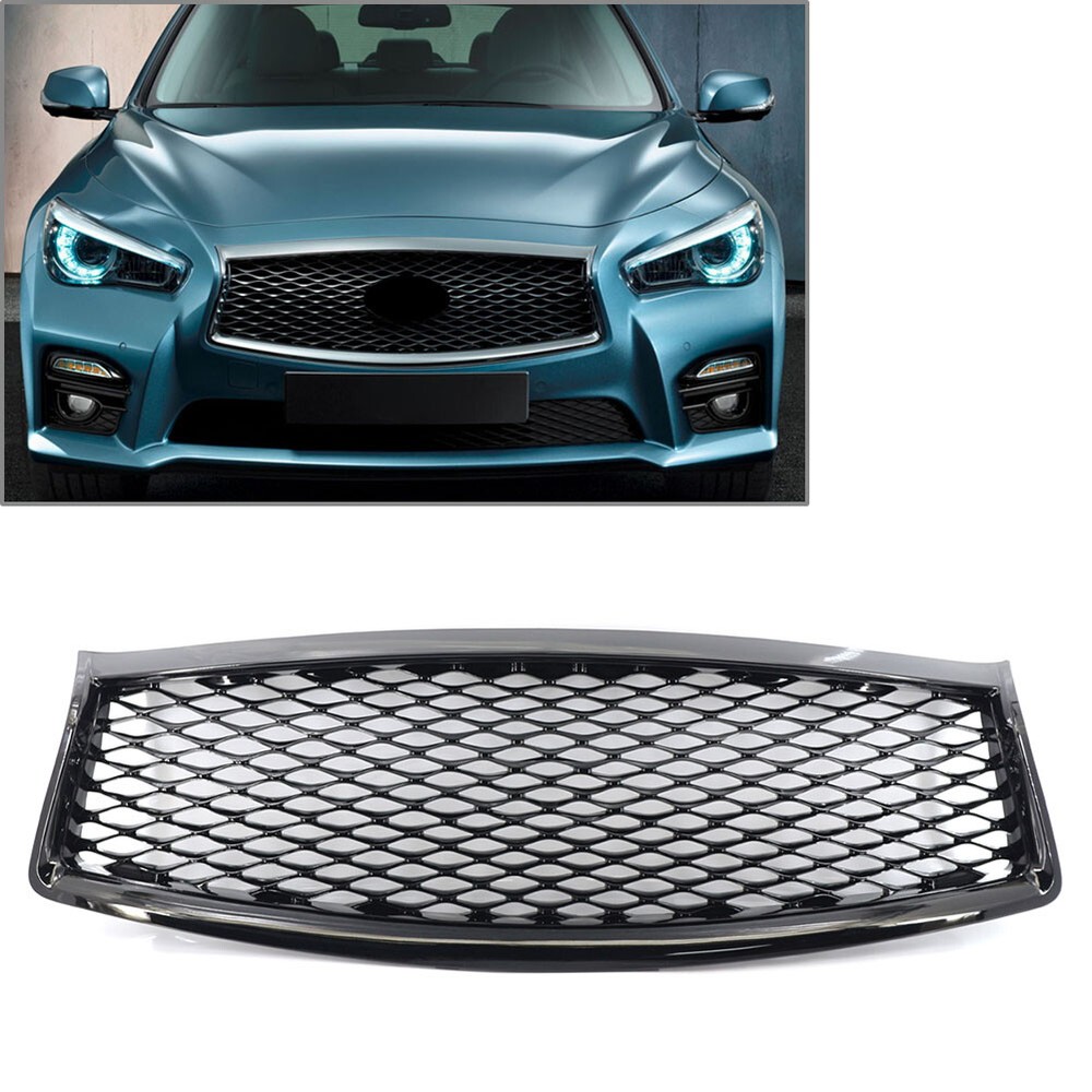 Honeycomb Front Bumper Center Upper Mesh Grille For Infiniti Q50 Q50S 14-17