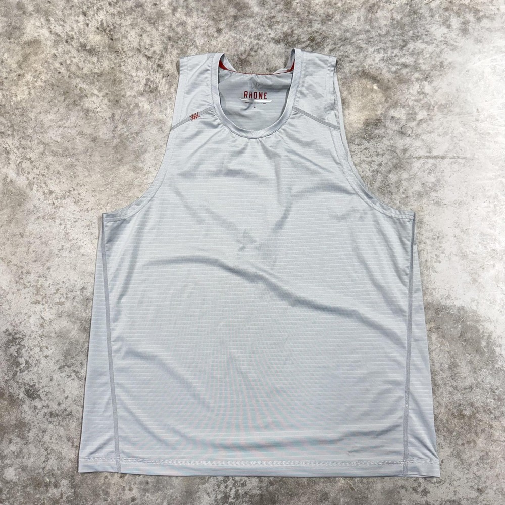 Rhone Tank Mens L Gray Striped Athletic Gym Training Moisture Wicking Top