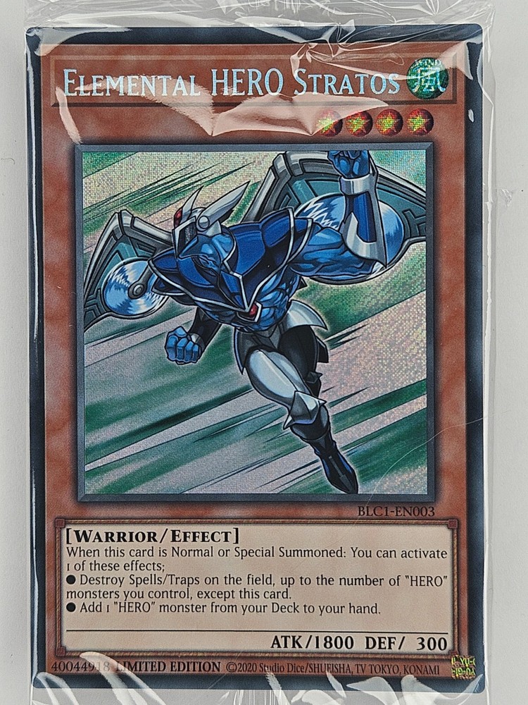 Yu Gi Oh BLC1 Secret Rare Elemental Hero Stratos Sealed Card