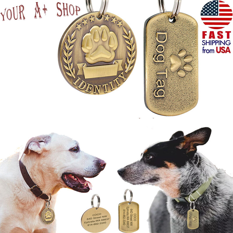 Personalized PET Tags NAME ID Dog Cat Tag Brass Tags Military Custom Engraved US