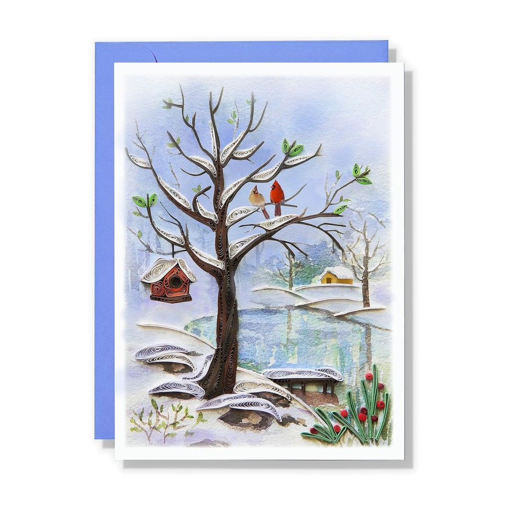 Seasonal Winter Holiday Love Card with Artful Quilled Tree Design-image