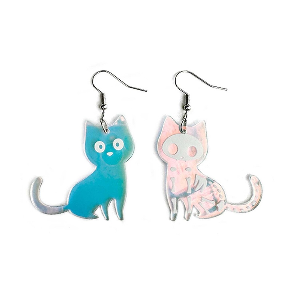 Handmade Lightweight Glitter Acrylic Cat Dangle Earrings Funny Cute Colorful ...