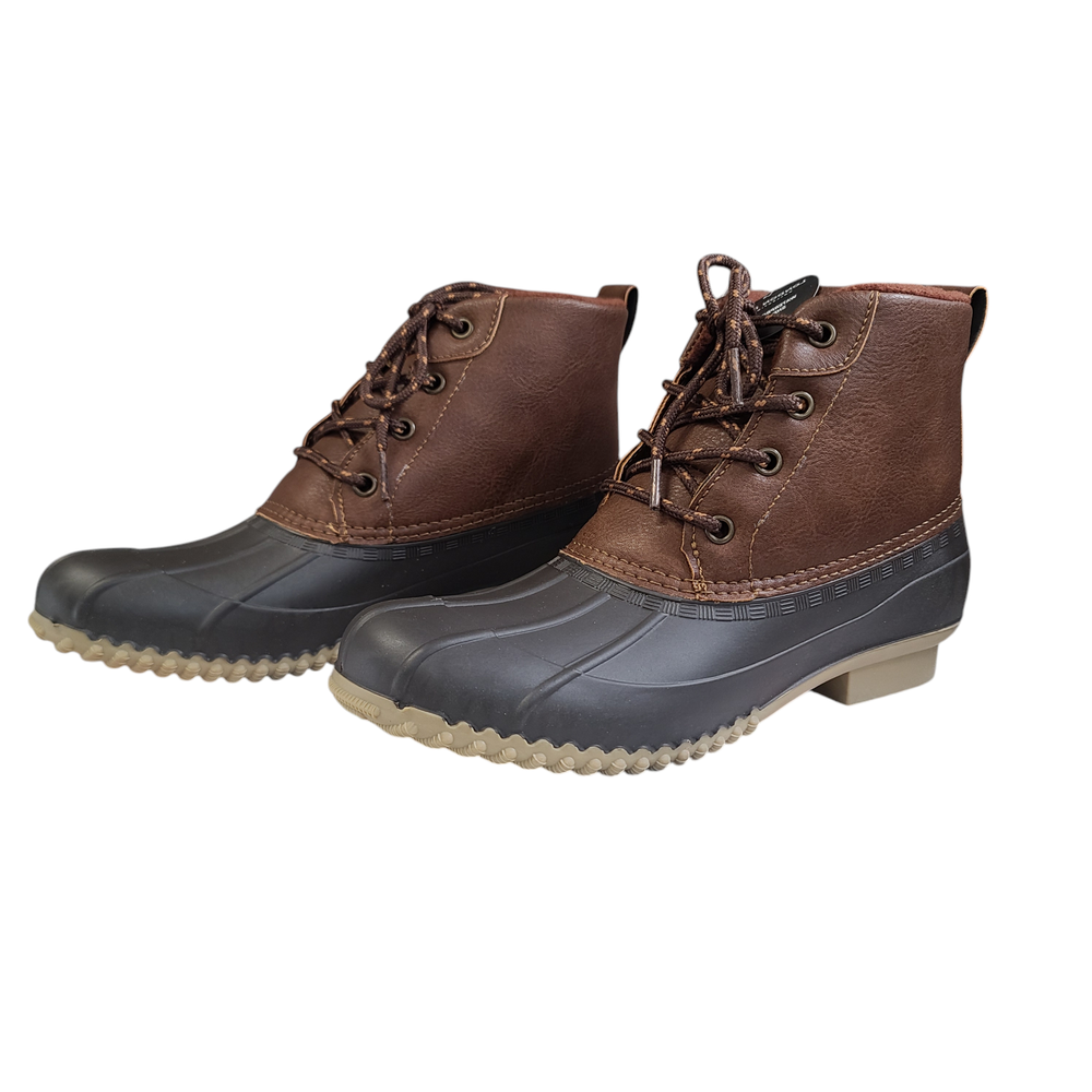 London Fog Women's Winley Duck Boot Brown Cognac Size 8M Imprinted Box