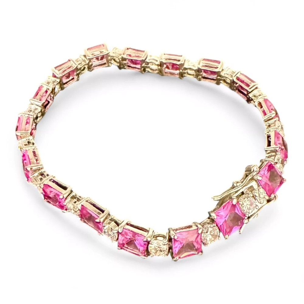 Lab-Created Sapphire Princess Cut Tennis Bracelet in 14k White Gold Plated 7 Inch