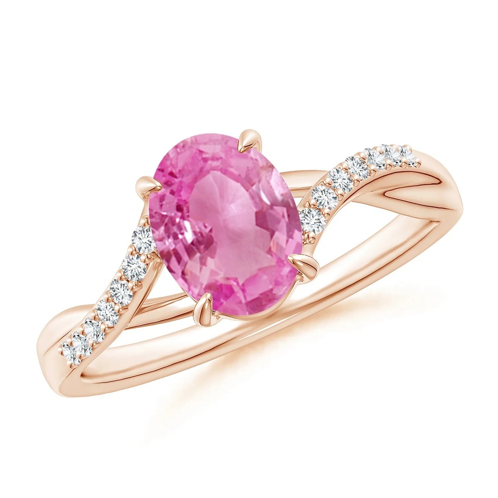 3.45 Ct Oval Cut Natural Pink Sapphire Diamond Wedding Ring 14K Yellow Gold