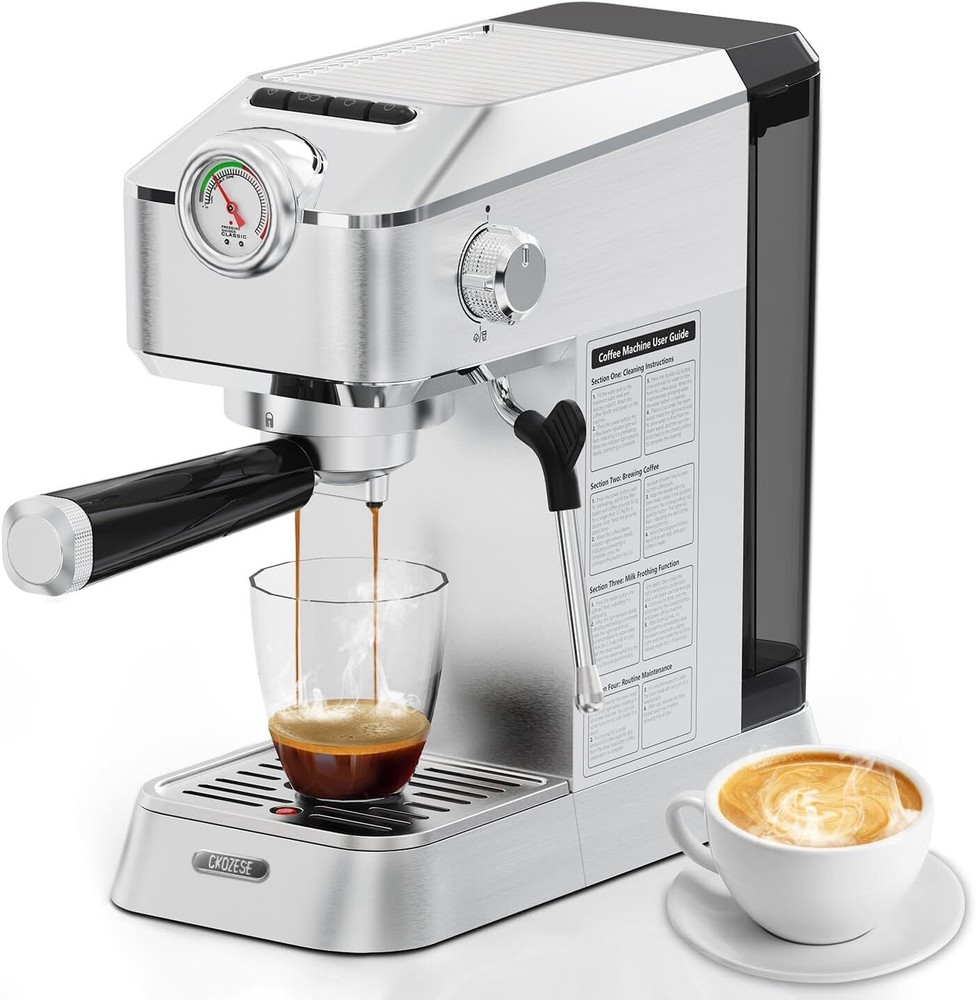 20 Bar Espresso Machine, [2-In-1] Pro Espresso Maker with Pressure Gauge/Milk...