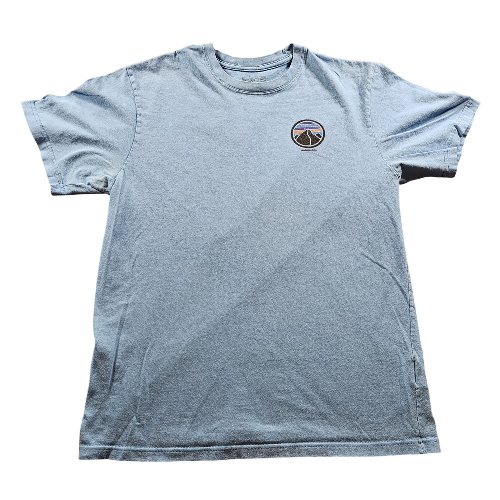 Patagonia Shirt Mens Medium Blue Built To Endure 1973 Crest Graphic Outdoor Tee