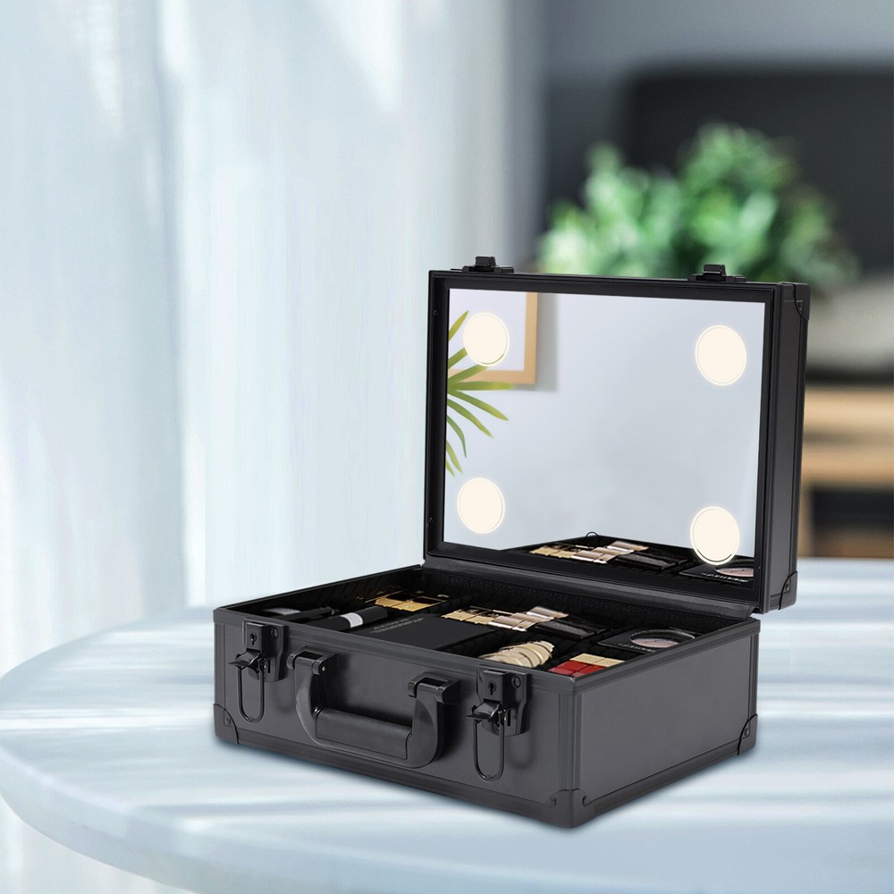 Portable Aluminum Makeup Case with Lights - Salon Cosmetic Trolley Organizer