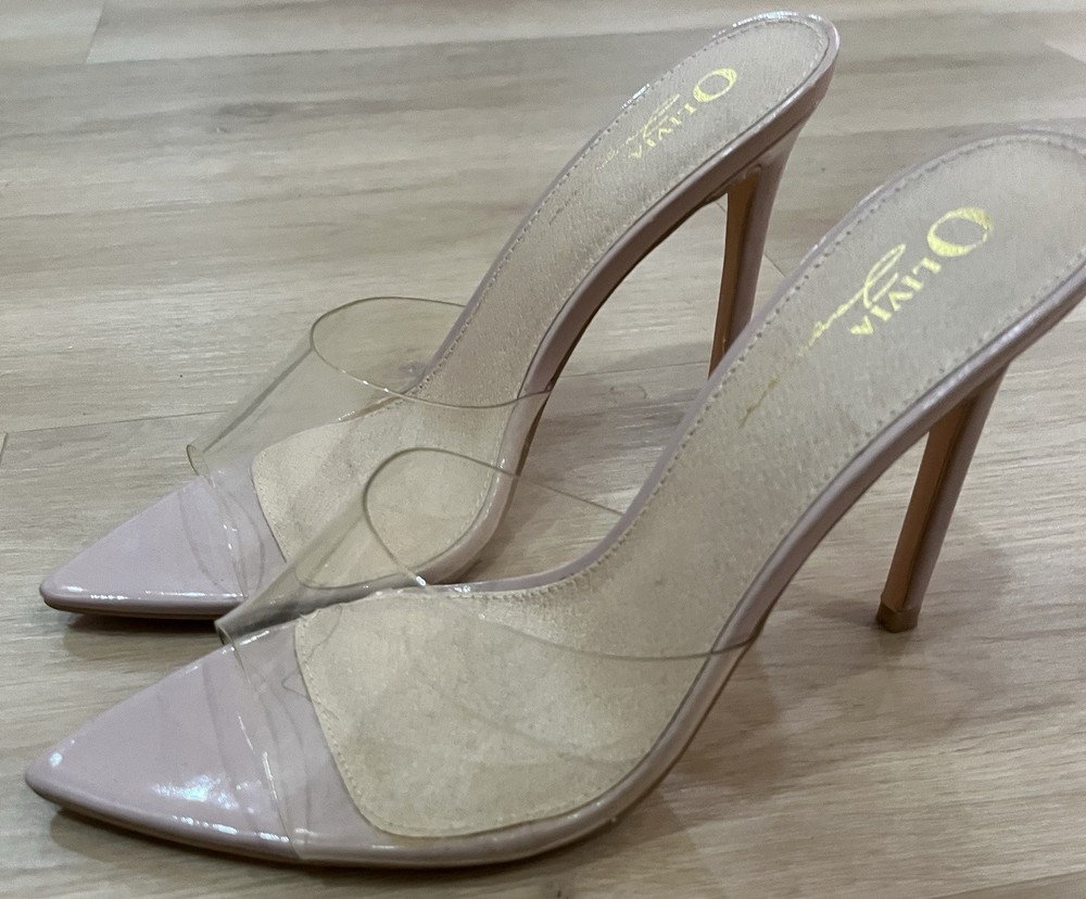Strapless Clear Heels Size 8.5 Comfortable Stylish Party Shoes