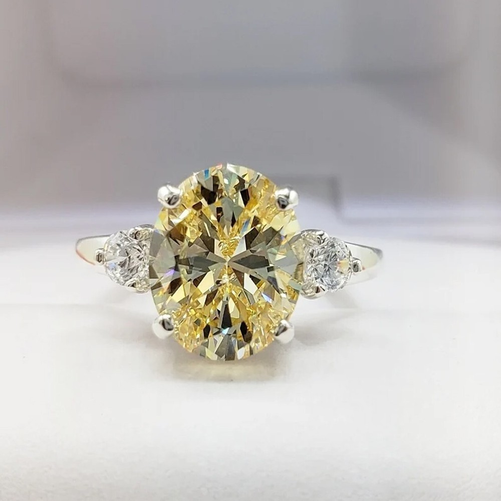 4.10Ct Oval Champagne Diamond Solitaire Ring in 925 Silver