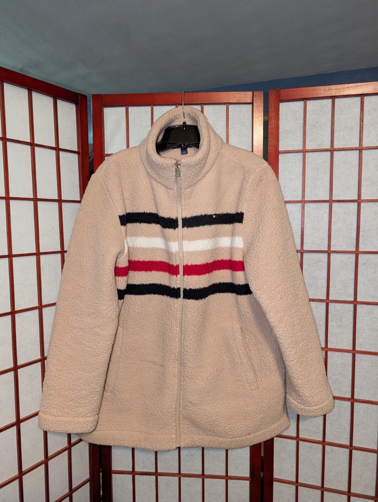 Tommy Hilfiger Womens Fleece Sherpa Full Zip Jacket M Ultra Soft Cozy