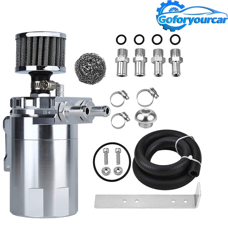 Oil Catch Can Kit Reservoir Polished Tank + Breather Filter Universal Aluminum S