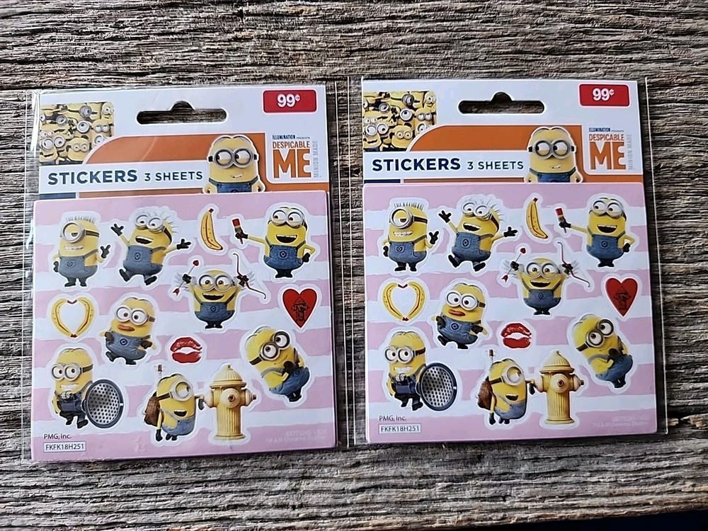 2 Unopened  Minions Sticker Packs Universals Despicable Me 6 Total Sheets 2018