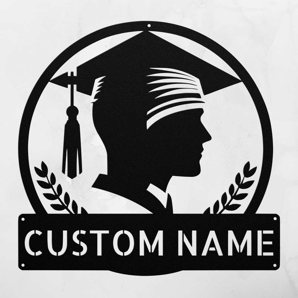 Custom Metal Boy Grad Cap Sign Personalized Graduation Decor Gift