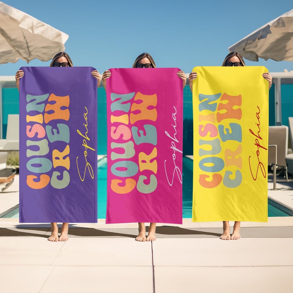 Cute Cousin Crew Beach Towels for Kids and Adults - Perfect Family Reunion Gift