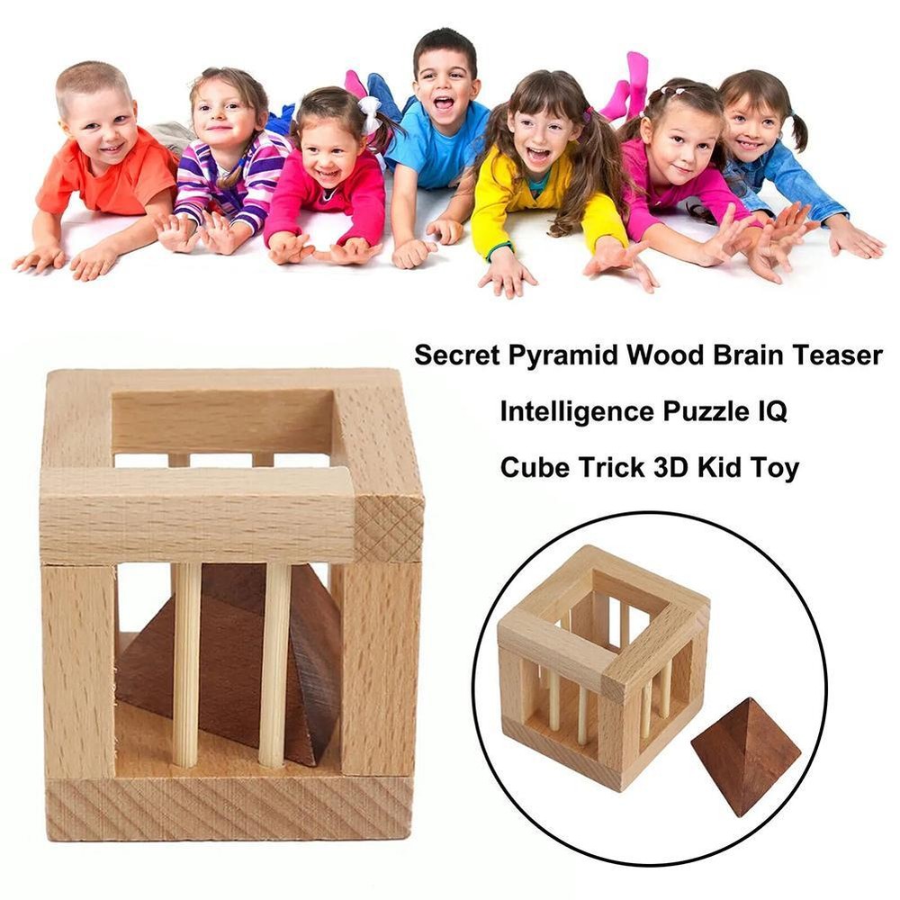 Secret Pyramid Wood Brain Teaser Intelligence Puzzle IQ Cube Trick Kid Toy🔥
