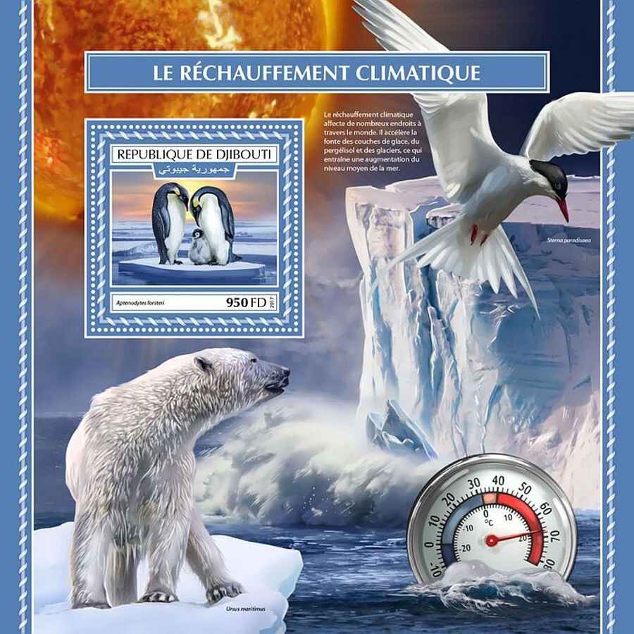 CLIMATE CHANGE Penguins Seabirds MNH Bird/Birds Stamp Sheet #133 (2017 Djibouti)